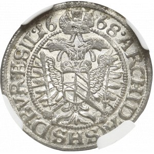 Śląsk, 3 Krajcary 1668 SHS Wrocław - NGC MS65