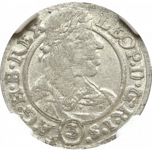 Śląsk, 3 Krajcary 1665 S-H Wrocław - NGC AU55