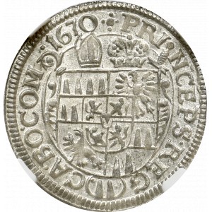 Austria, Karol II von Lichtenstein, 3 Krajcary 1670 Ołomuniec - NGC MS64