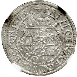 Austria, Karol II von Lichtenstein, 3 Krajcary 1665 Ołomuniec - NGC MS63