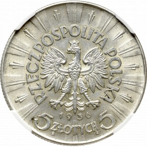 II Rzeczpospolita, 5 Złotych Piłsudski 1936 - NGC MS61