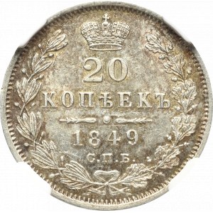Rosja, Mikołaj I, 20 kopiejek 1849 ПА - NGC MS61