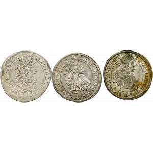 Śląsk, 3 krajcary, Zestaw 3 szt, 1693 MMW (R2), 1696 CB (R1), 1694 GE