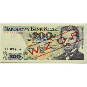 PRL, J. Dąbrowski, 200 złotych 1986, seria CR, WZÓR No. 0940*, UNC