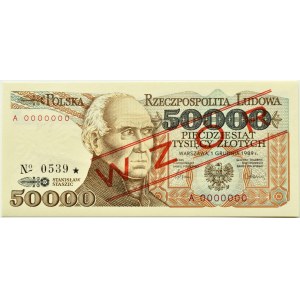 PRL, S. Staszic, 50000 złotych 1989, seria A WZÓR No 0539*, UNC