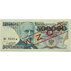 III RP, H. Sienkiewicz, 500000 złotych 1990, seria A WZÓR N0. 0235*, UNC