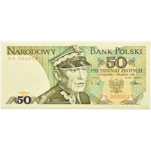 PRL, gen. K. Świerczewski, 50 złotych 1988, seria GN0000021, UNC