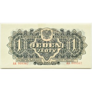 Volksrepublik Polen, Lublin Serie, 1 Zloty 1944, Serie AA008367, ...-owe Schön und selten