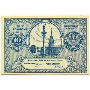 II RP, bilet zdawkowy 10 groszy 1924, UNC