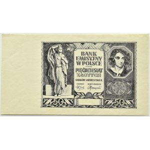 Generalna Gubernia, 50 złotych 1940, czarno-druk awersu, znak wodny