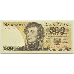 PRL, T. Kosciuszko, 500 zl. 1974, série A 0000000, MODEL, PMG 64 - UNIKÁTNÍ