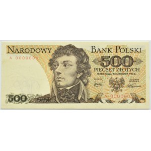PRL, T. Kościuszko, 500 złotych 1974, seria A 0000000, WZÓR, PMG 64 - UNIKAT