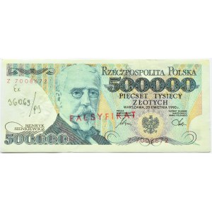 III RP, H. Sienkiewicz, 500000 zloty 1990, serie Z, FALSO del periodo