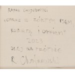 Rafał Chojnowski (ur. 1966, Wrocław), Obraz z żółtym psem, kobietą i ogniem, 2023