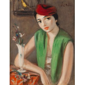 Zygmunt Józef Menkes (1896 Lviv - 1986 Riverdale, USA), Portrait of a woman in a maroon beret