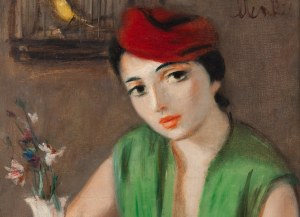 Zygmunt Józef Menkes (1896 Lwów - 1986 Riverdale, USA), Portret kobiety w bordowym berecie