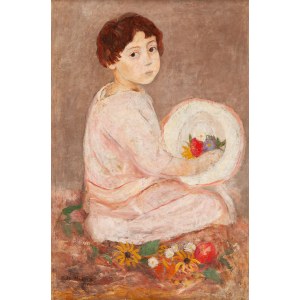 Tadeusz Makowski (1882 Osvětim - 1932 Paříž), Dívka s kloboukem a květinami (Jeune fille au chapeau et fleurs), 1925