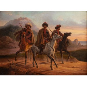 January Suchodolski (1797 Grodno - 1875 Boim pri Węgrowe), kaukazská krajina s jazdcami, 40. - 50. roky 19. storočia.
