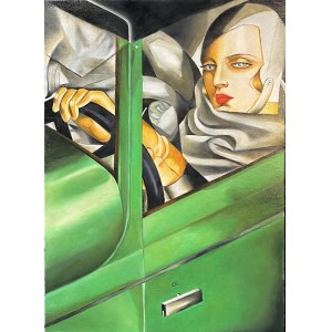 Eugeniusz Ślusarski ( 1947), Selbstporträt in einem grünen Bugatti, 2021