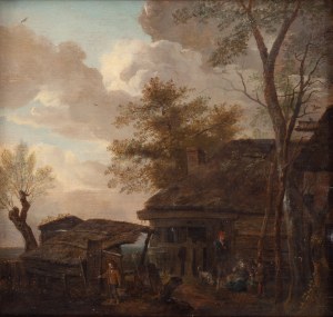 Salomon Rombouts (1655 Haarlem - 1702), Pejzaż z wiejską zagrodą
