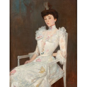 Stanisław Poraj-Pstrokoński (1871 Kalisz - 1954 ), Porträt einer Dame im weißen Kleid, 1899