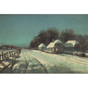 Wiktor Korecki (1890 Kamieniec Podolski - 1980 Milanówek near Warsaw), Winter evening in a village