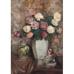 Stefan Filipkiewicz (1879 Tarnów - 1944 Mauthausen-Gusen), Zátišie s kvetmi a porcelánom (Kvety)