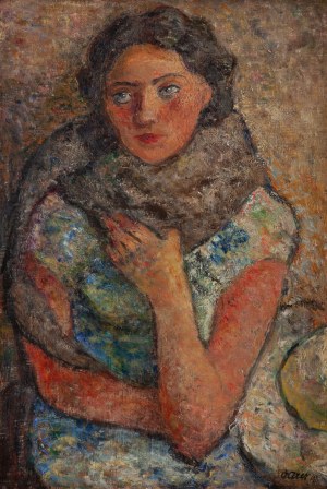 Otto Axer (1906 Przemyśl - 1983 Warszawa), Portret kobiety w szalu, lata 30. XX w.