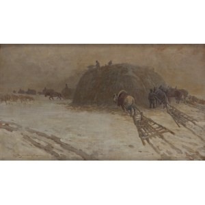 Wacław Artur Wielogłowski called Starykoń (1860 Odonów - 1933 Warsaw), Winter landscape with horses