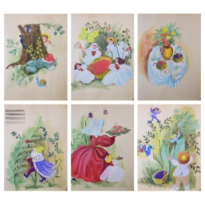 Zofia FIJAŁKOWSKA (1909-1989), Set of 6 illustrations to the fairy tale On the Blueberries by Maria Konopnicka - Book model