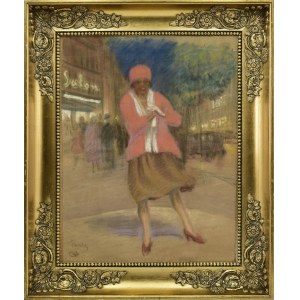 Malarz nieokreślony, XX w., Dziewczyna w czerwonym płaszczu