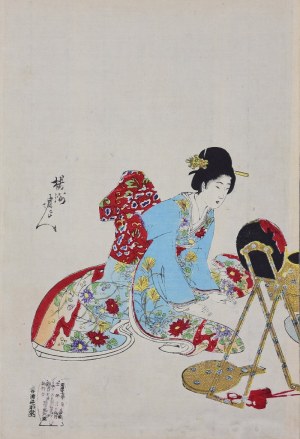 TOYOHARA CHIKANOBU (1838-1912), Układanie włosów, z cyklu: „Chiyoda no o-oku” - tryptyk