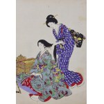 TOYOHARA CHIKANOBU (1838-1912), Aranžovanie vlasov, zo série: Chiyoda no o-oku - triptych