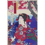 MORIKAWA CHIKASHIGE (činný asi v letech 1869-1880), Scéna ze hry kabuki Kinkanban Tateshi no Hondana - triptych