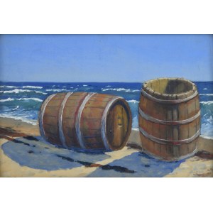 Soter JAXA-MAŁACHOWSKI (1867-1952), Barrels on the beach