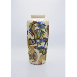 Artistic Handicraft Cooperative Artistic Ceramics in Boleslawiec, Vase with colorful geometric decoration
