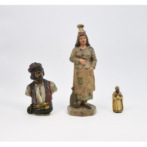 Set of 3 polychrome terra cotta figures: