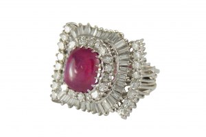 Marquise ring star ruby 4.18ct, diamonds ~1.98ct G-H/VS-Si