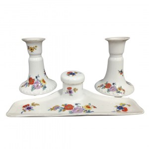 Porcelanowy zestaw kałamarz i świeczniki, Erdmann Schlegelmich, Niemcy, 1891-1937