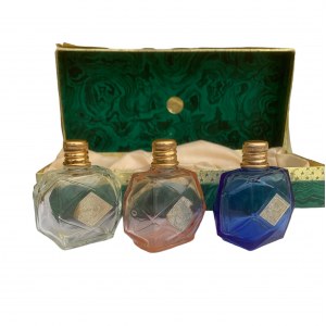 Vintage skleněné flakony na parfémy v originálním pouzdře, SSSR