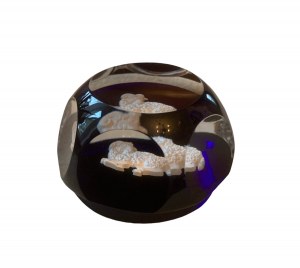 Cobalt glass desk button with Aries zodiac sign, Baccarat