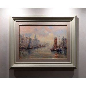 Henry Italian, Impressionist cityscape with ships