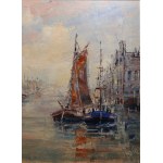 Henry Italian, Impressionist cityscape with ships