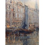 Henry Italian, Impressionistische Stadtlandschaft mit Schiffen