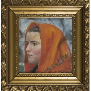 Wlastimil HOFMAN, Kopf einer jungen Frau mit rotem Umschlagtuch