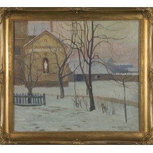 Jan SKOTNICKI, Paysage d'hiver avec une chapelle d'église