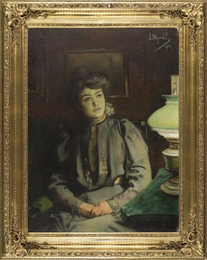 Leon WYCZÓŁKOWSKI, portret przy zielonej lampie