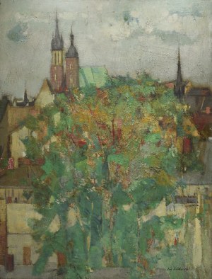 Jan ŚWIDERSKI (1913-2004), Widok na kościół Mariacki w Krakowie