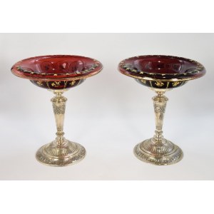 Pair of glass platters on silver bases