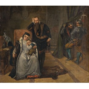 Jozef SIMMLER - podle, KATARZYNA JAGIELLONKA S MANŽELEM A SYNEM NA ZÁMKU GRIPSHOLM, 2. polovina 19. století.